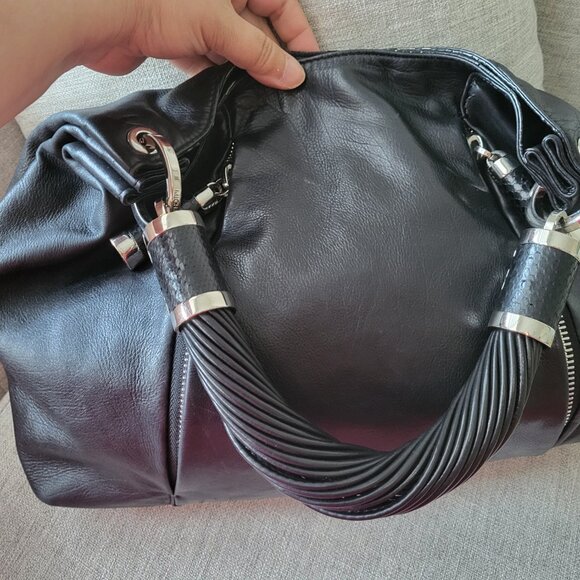 MICHAEL KORS SATCHEL HOBO SHOULDER BAG IN BLACK LEATHER - Picture 6 of 13
